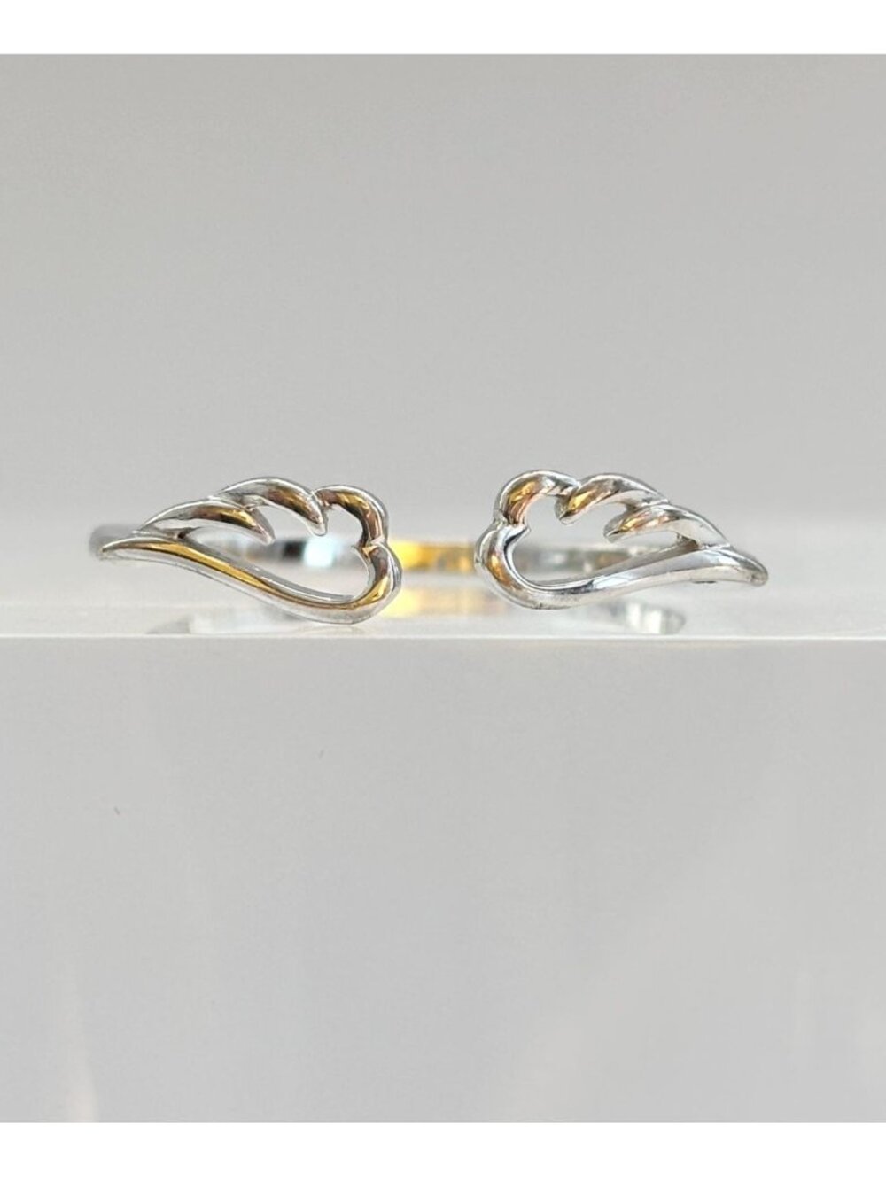 Double Angel Winged Polished Sterling Silver 925 Vintage Ring - sz 8.5